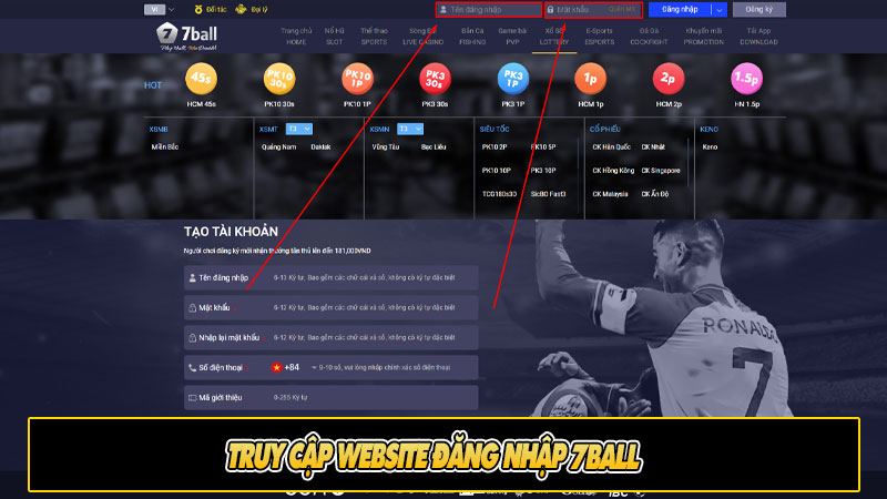 Truy cập website đăng nhập 7Ball